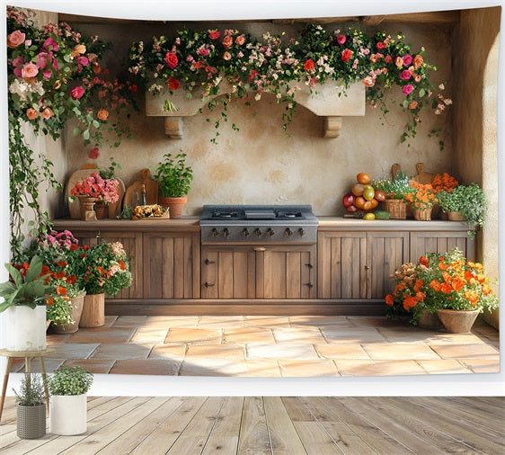 Spring Backdrop Farmhouse Kitchen Floral Scenery Backdrop UK LXX1-150