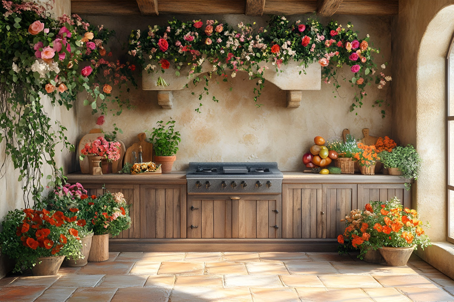 Spring Backdrop Farmhouse Kitchen Floral Scenery Backdrop UK LXX1-150