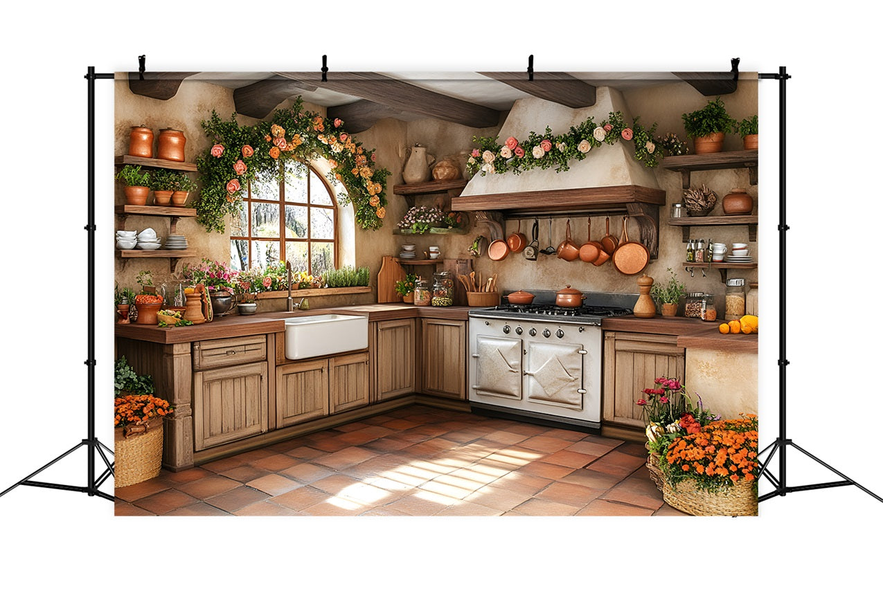 Spring Backdrop Photography Country Kitchen Floral Decor Backdrop UK LXX1-151