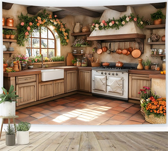 Spring Backdrop Photography Country Kitchen Floral Decor Backdrop UK LXX1-151