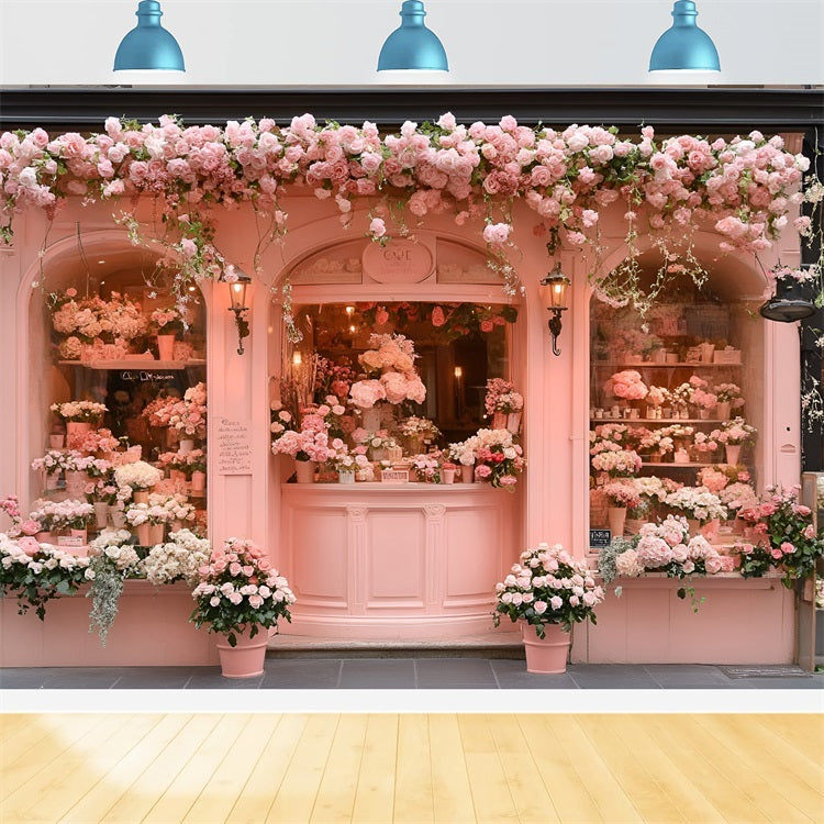 Spring Photography Backdrop Fairytale Pink Storefront Roses Backdrop UK LXX1-156