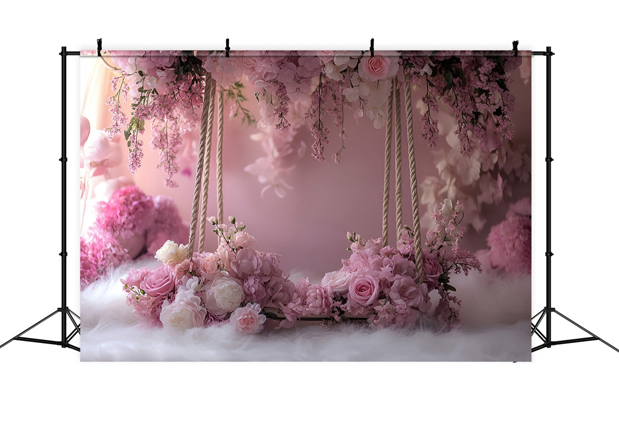 Photography Backdrops Spring Pink Blossoms Elegant Swing Backdrop UK LXX1-157