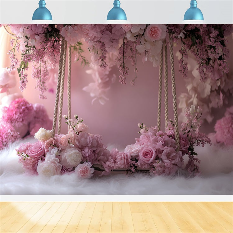 Photography Backdrops Spring Pink Blossoms Elegant Swing Backdrop UK LXX1-157