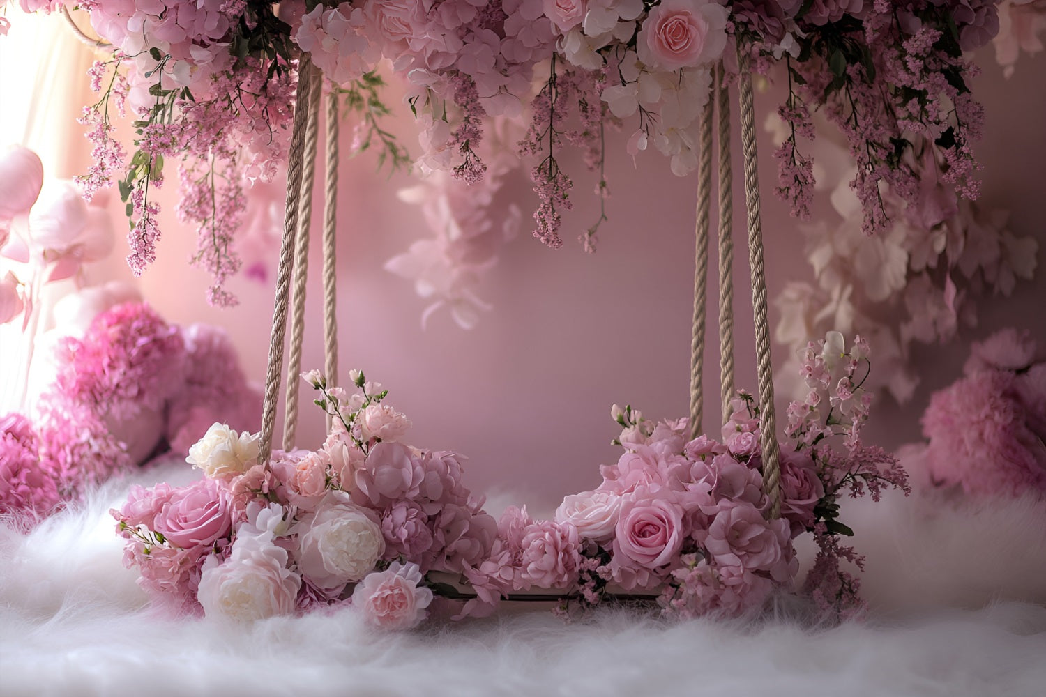 Photography Backdrops Spring Pink Blossoms Elegant Swing Backdrop UK LXX1-157