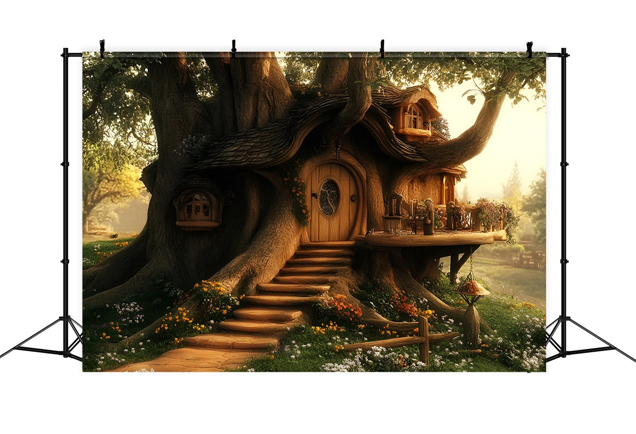 Backdrop Spring Tree House Retreat Morning Glow Backdrop UK LXX1-158