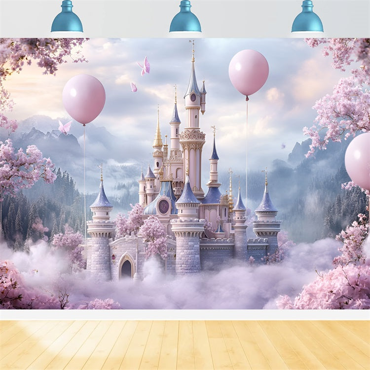 Spring Picture Backdrop Royal Castle Cherry Bloom Backdrop UK LXX1-159