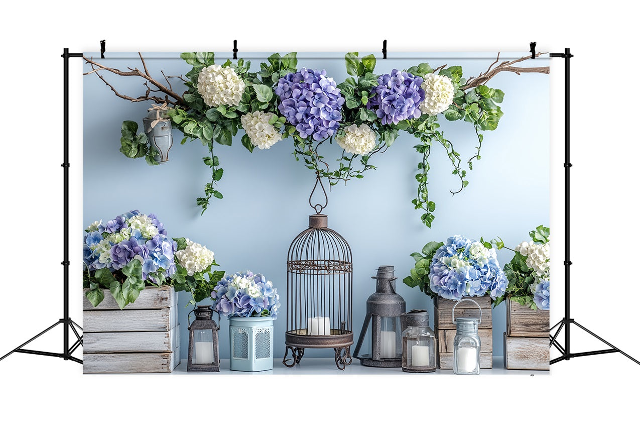 Backdrops For Spring Blue Floral Arrangement Lantern Backdrop UK LXX1-16