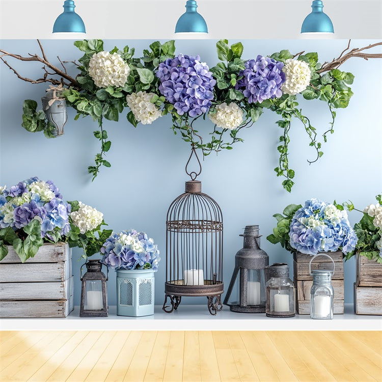 Backdrops For Spring Blue Floral Arrangement Lantern Backdrop UK LXX1-16