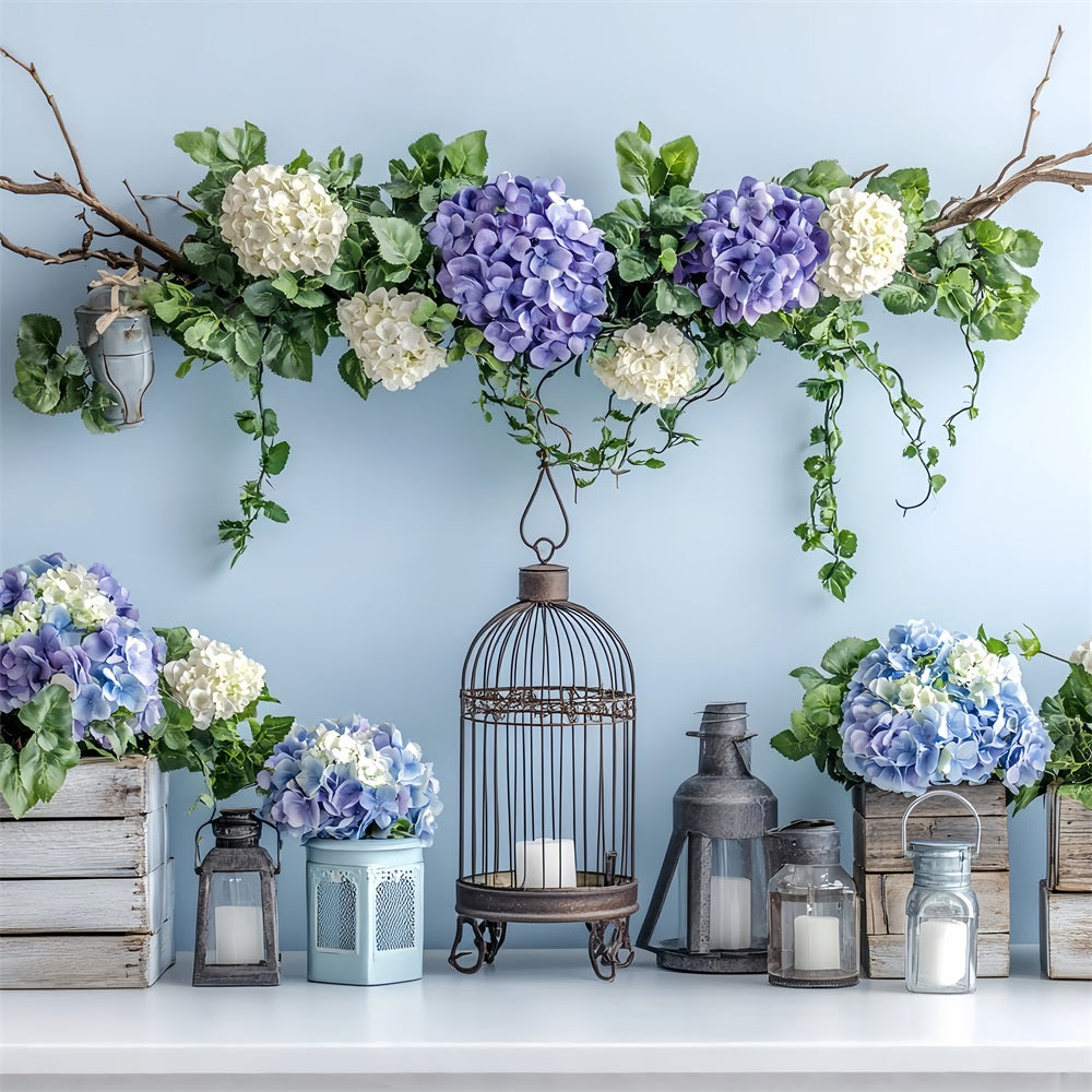 Backdrops For Spring Blue Floral Arrangement Lantern Backdrop UK LXX1-16