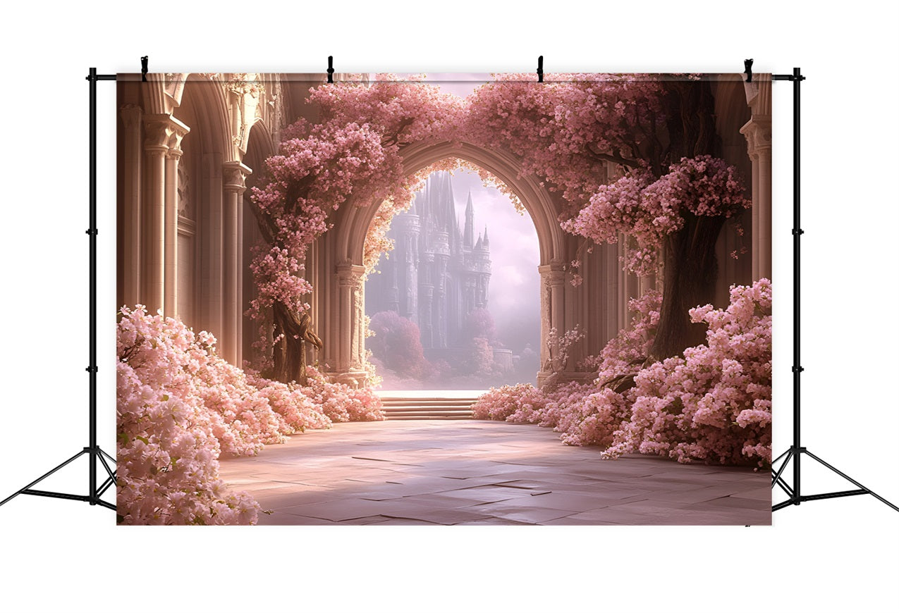 Spring Backdrops Pictures Pink Bloom Arch Scene Backdrop UK LXX1-163