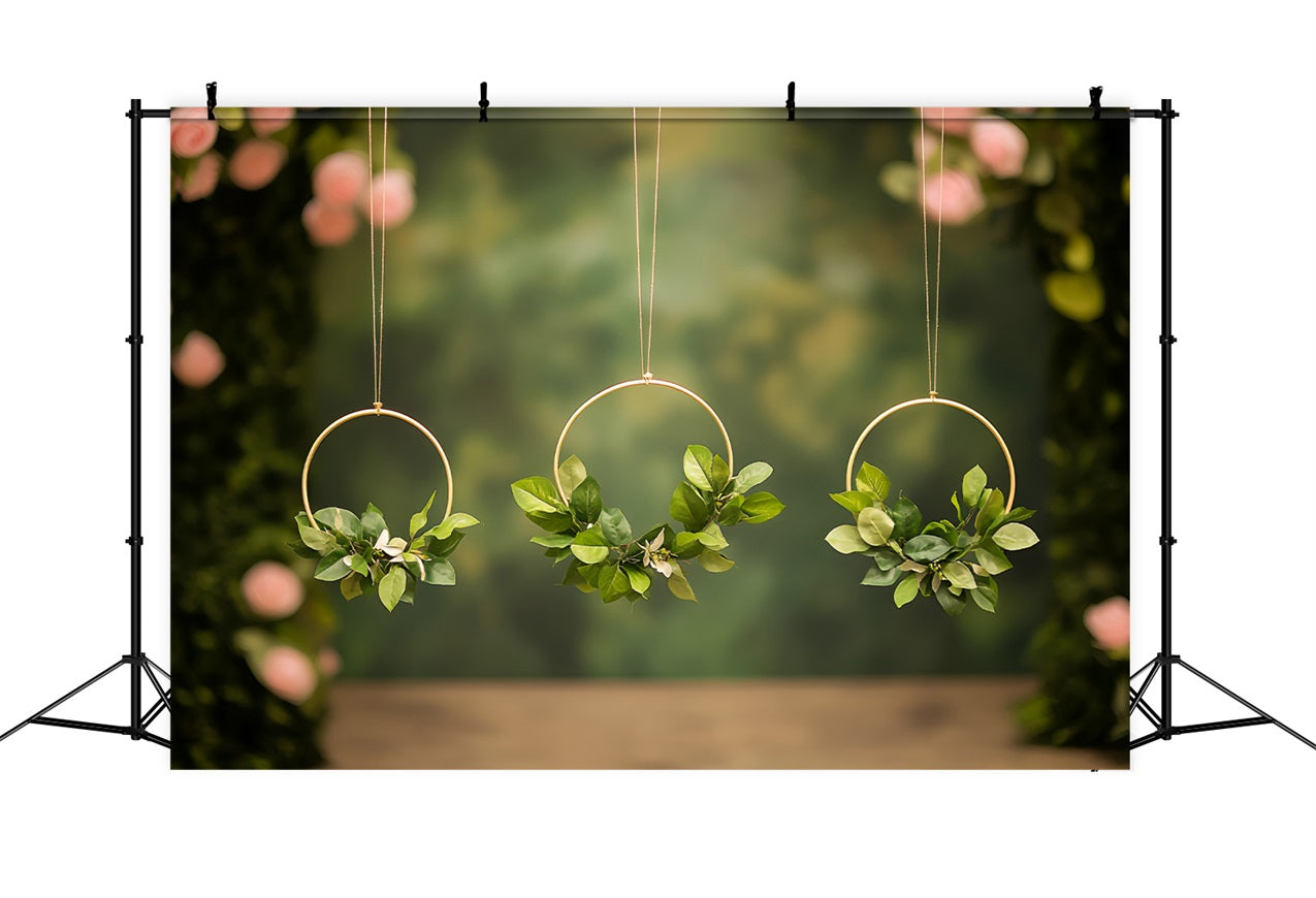 Backdrops For Spring Suspended Green Leaves Circle Backdrop UK LXX1-168