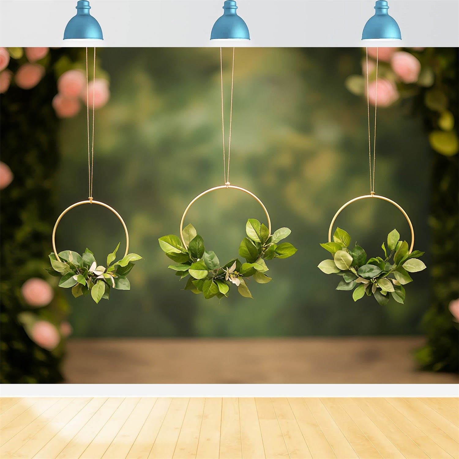 Backdrops For Spring Suspended Green Leaves Circle Backdrop UK LXX1-168