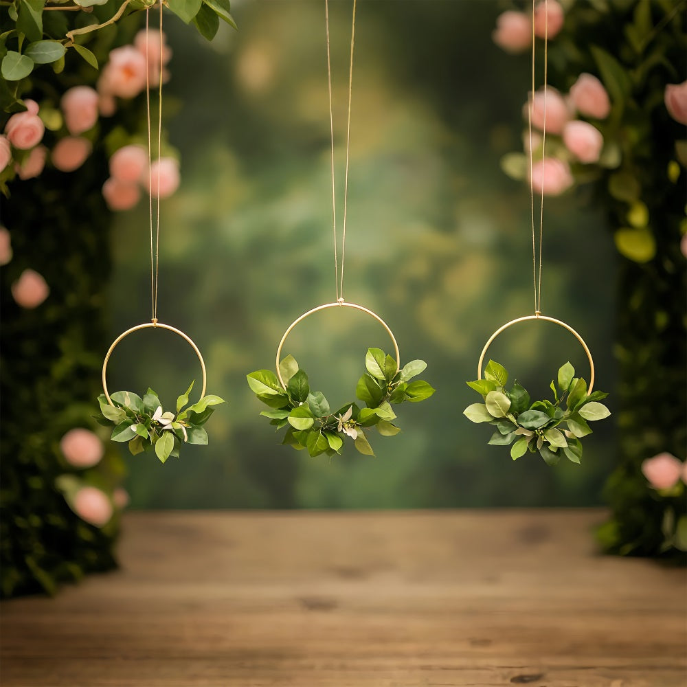 Backdrops For Spring Suspended Green Leaves Circle Backdrop UK LXX1-168