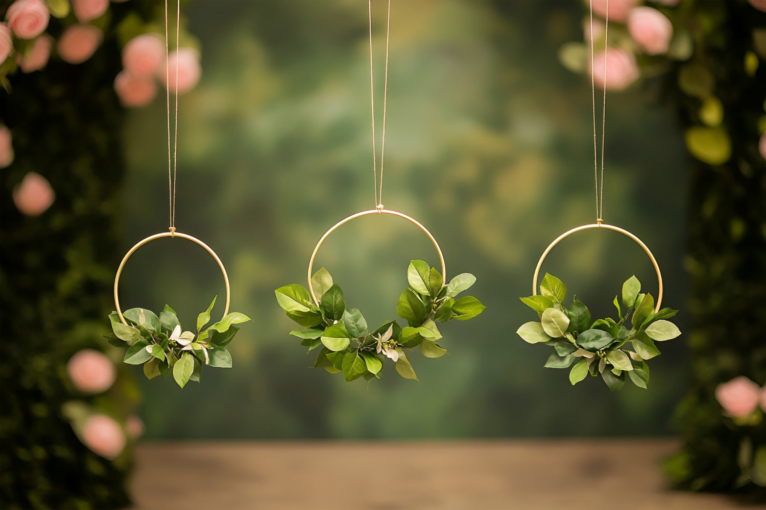 Backdrops For Spring Suspended Green Leaves Circle Backdrop UK LXX1-168