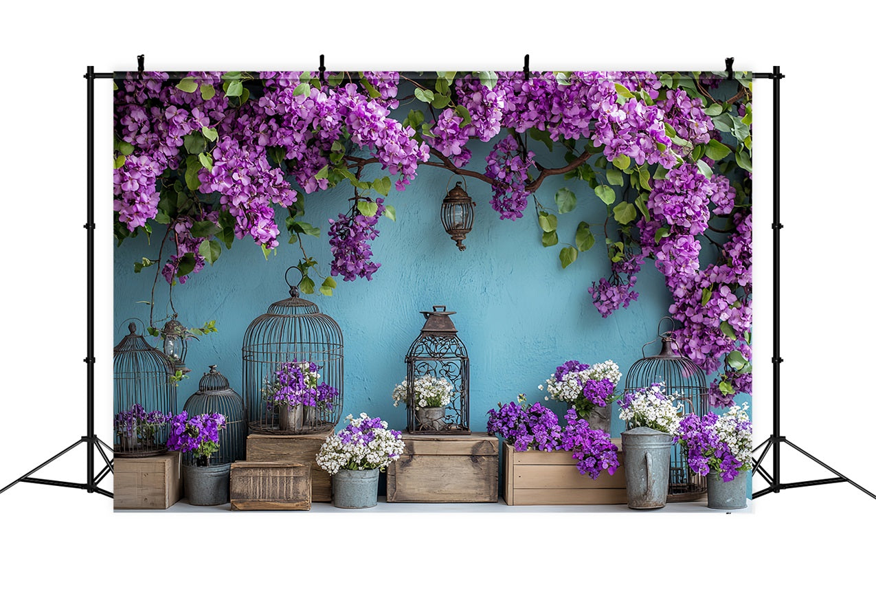 Backdrops Spring Purple Flowers Vintage Lantern Backdrop UK LXX1-17