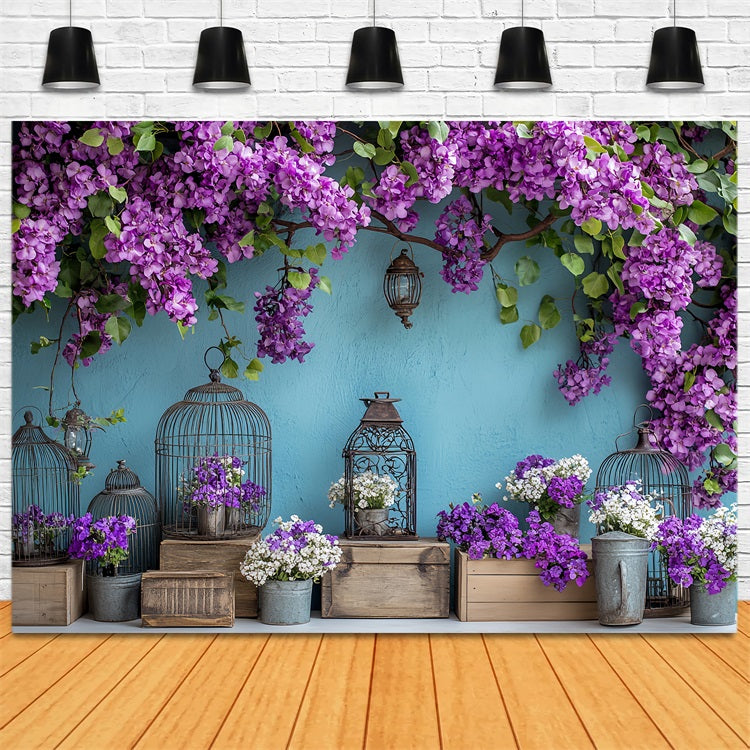 Backdrops Spring Purple Flowers Vintage Lantern Backdrop UK LXX1-17