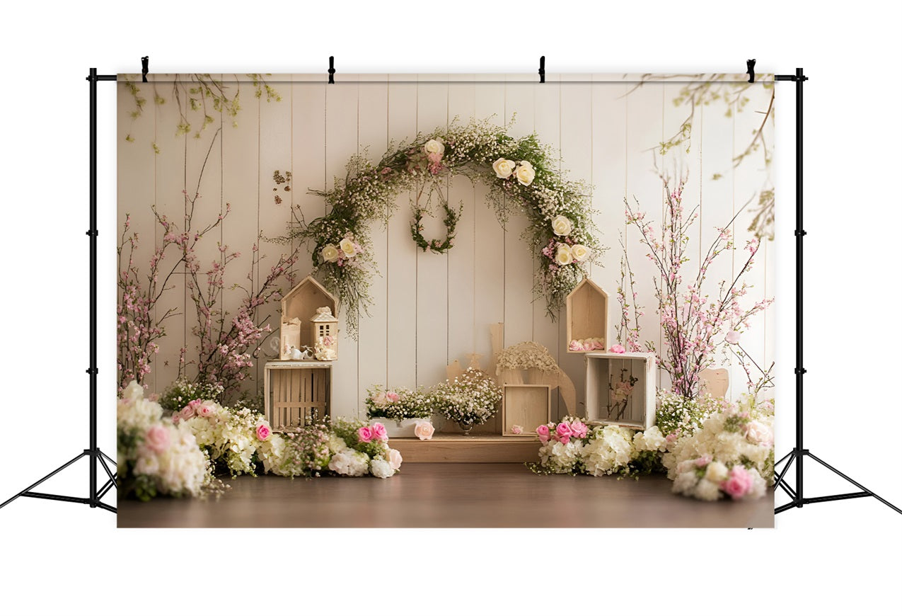 Photo Backdrop Spring Rose Arch Light Pastel Backdrop UK LXX1-170