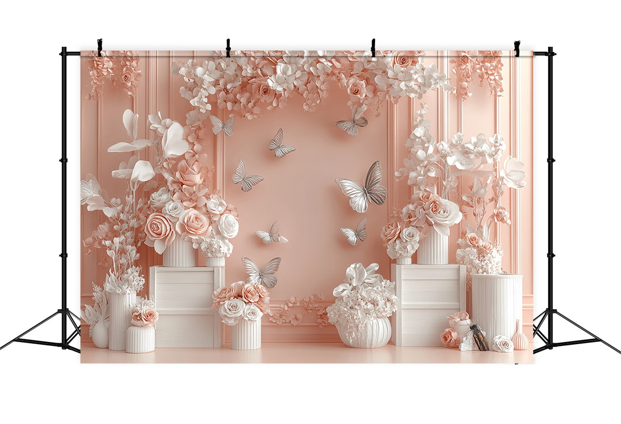 Spring Floral Backdrop Pink Butterfly Photography Backdrop UK LXX1-18