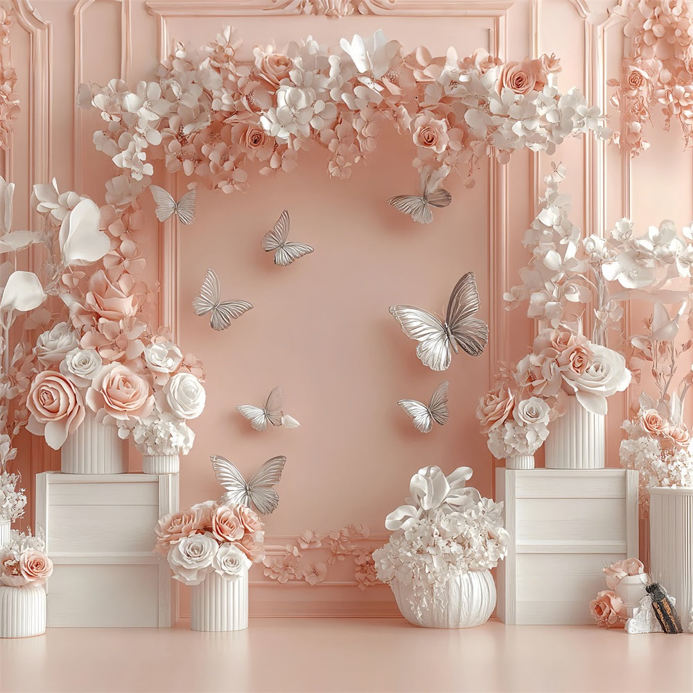 Spring Floral Backdrop Pink Butterfly Photography Backdrop UK LXX1-18