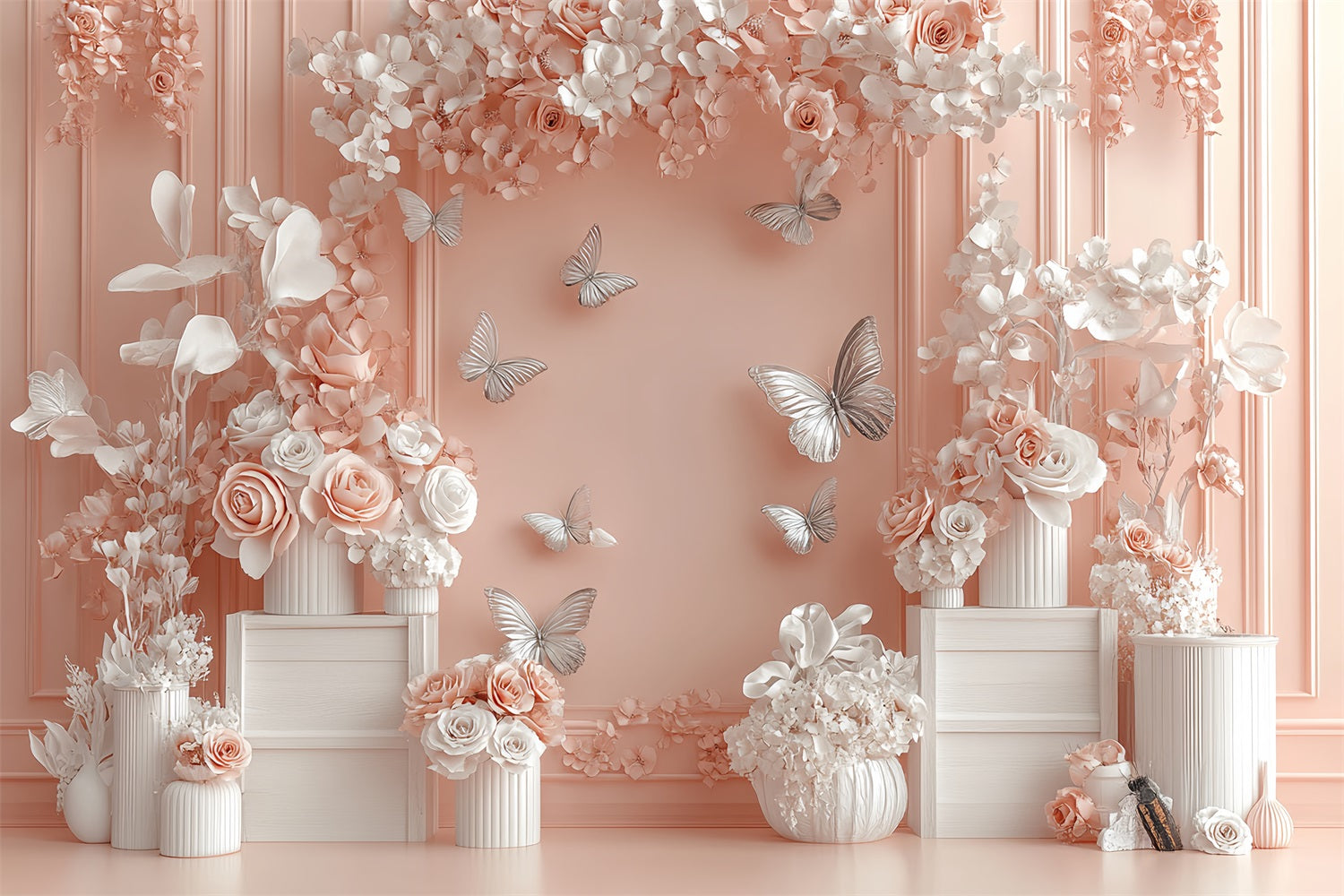 Spring Floral Backdrop Pink Butterfly Photography Backdrop UK LXX1-18