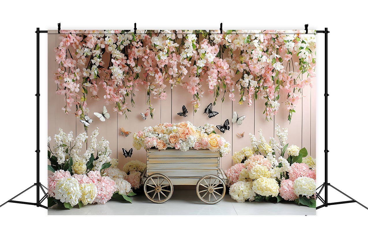 Spring Backdrops Romantic Hanging Flowers Cart Backdrop UK LXX1-2