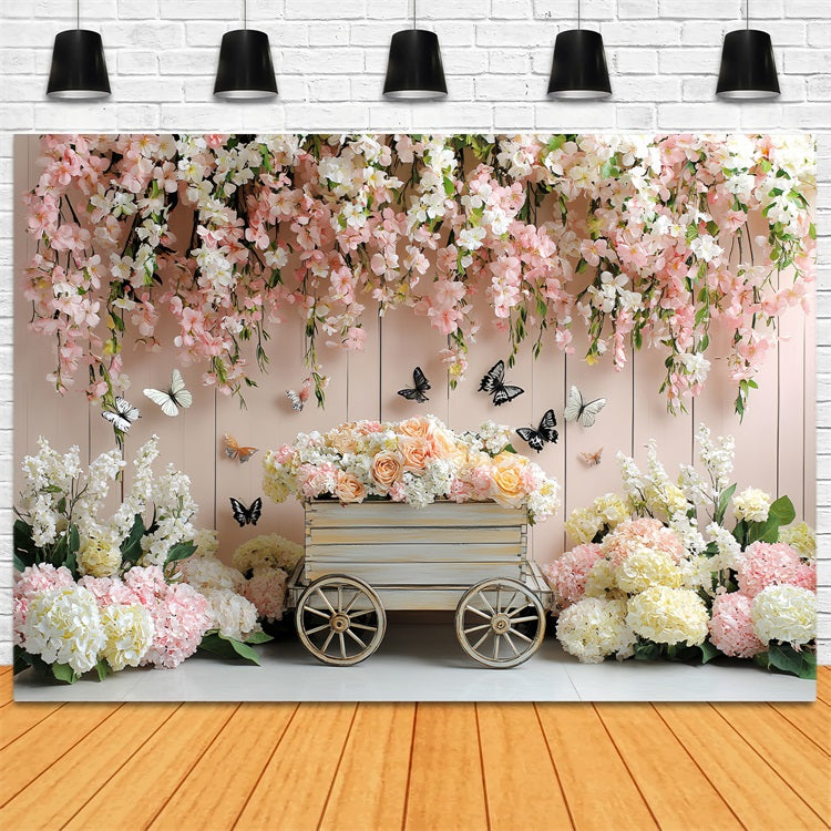 Spring Backdrops Romantic Hanging Flowers Cart Backdrop UK LXX1-2