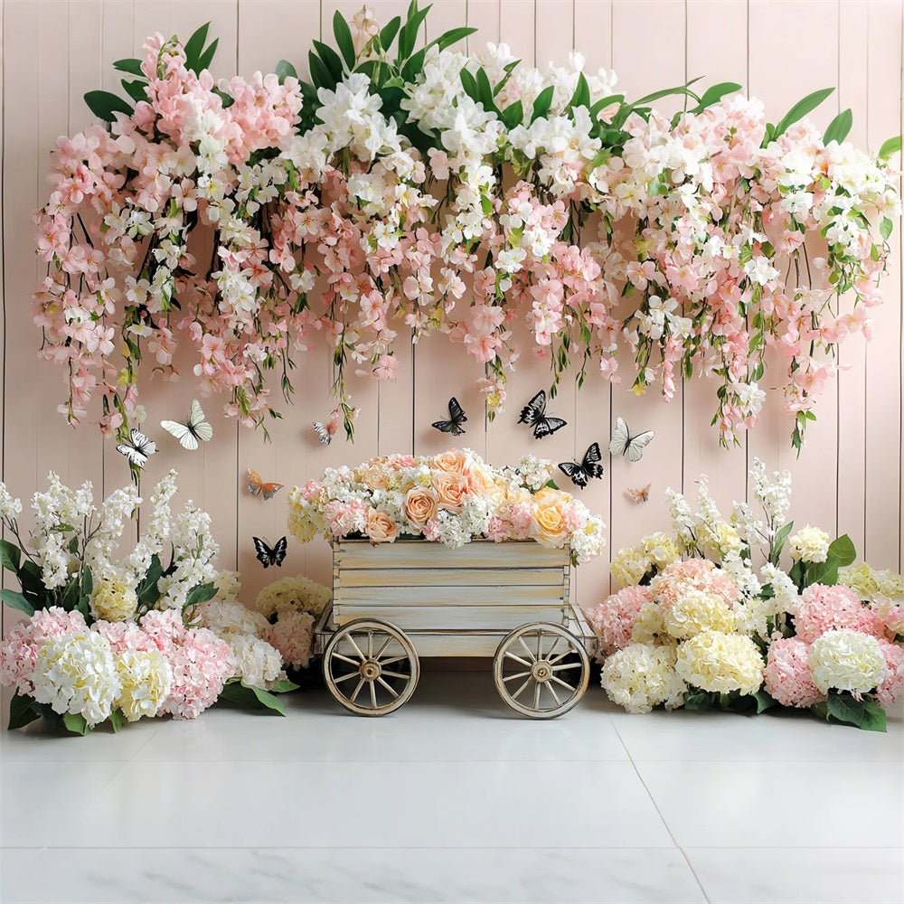 Spring Backdrops Romantic Hanging Flowers Cart Backdrop UK LXX1-2