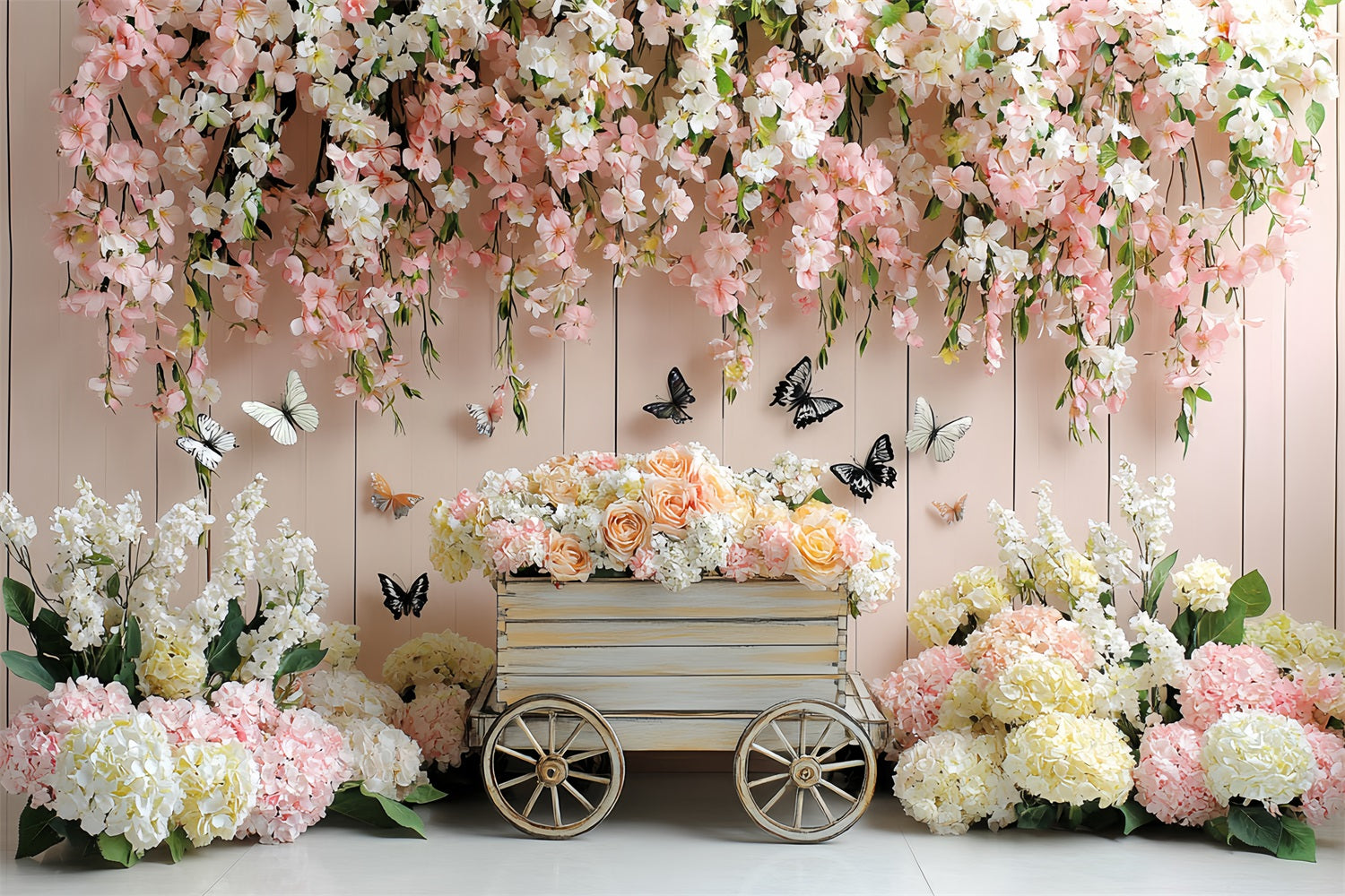 Spring Backdrops Romantic Hanging Flowers Cart Backdrop UK LXX1-2