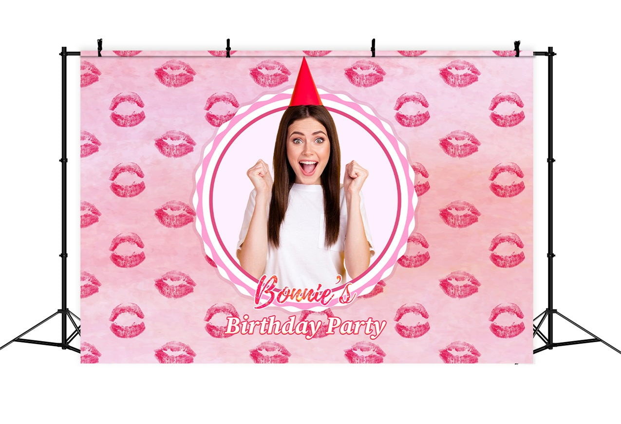 Custom Birthday Backdrops Pink Girl Kiss Celebration Backdrop UK LXX1-201