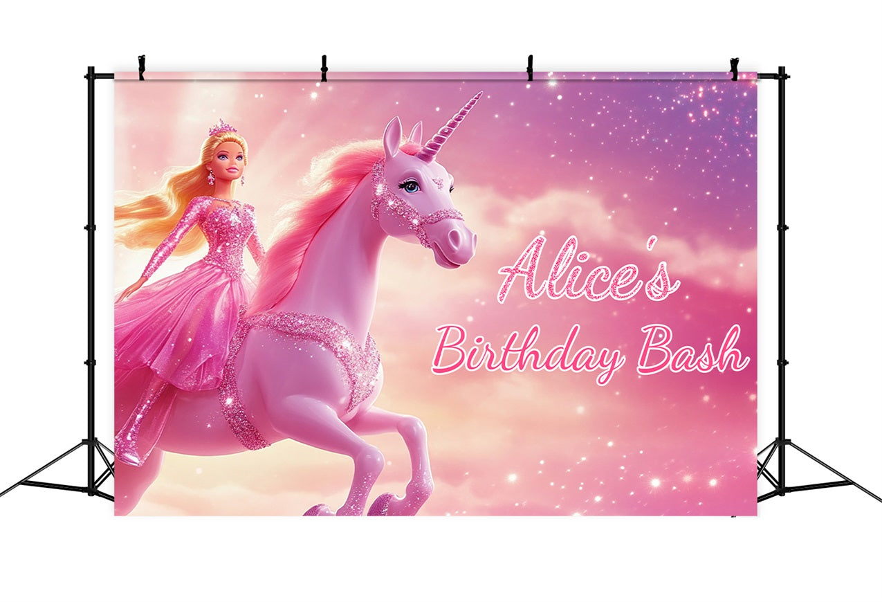 Custom Made Birthday Backdrops Barbie Alice Unicorn Backdrop UK LXX1-205