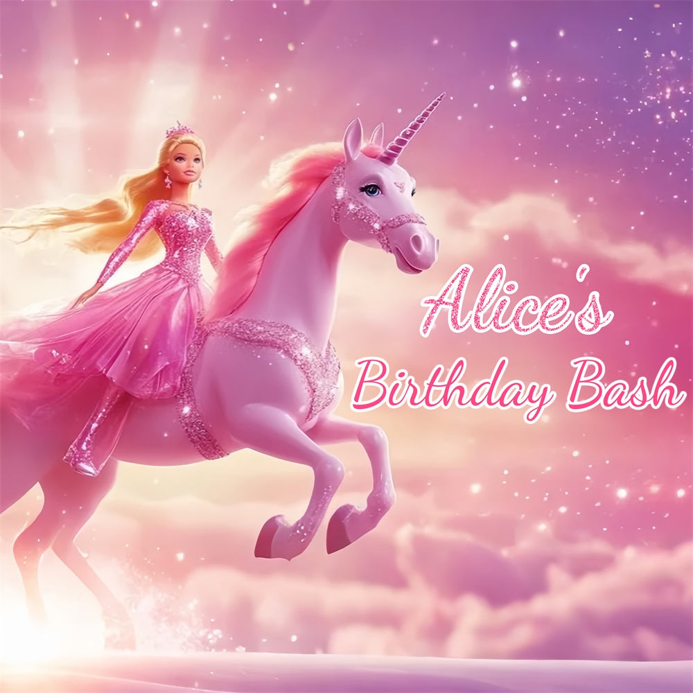 Custom Made Birthday Backdrops Barbie Alice Unicorn Backdrop UK LXX1-205