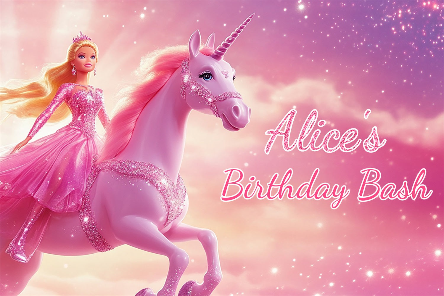 Custom Made Birthday Backdrops Barbie Alice Unicorn Backdrop UK LXX1-205