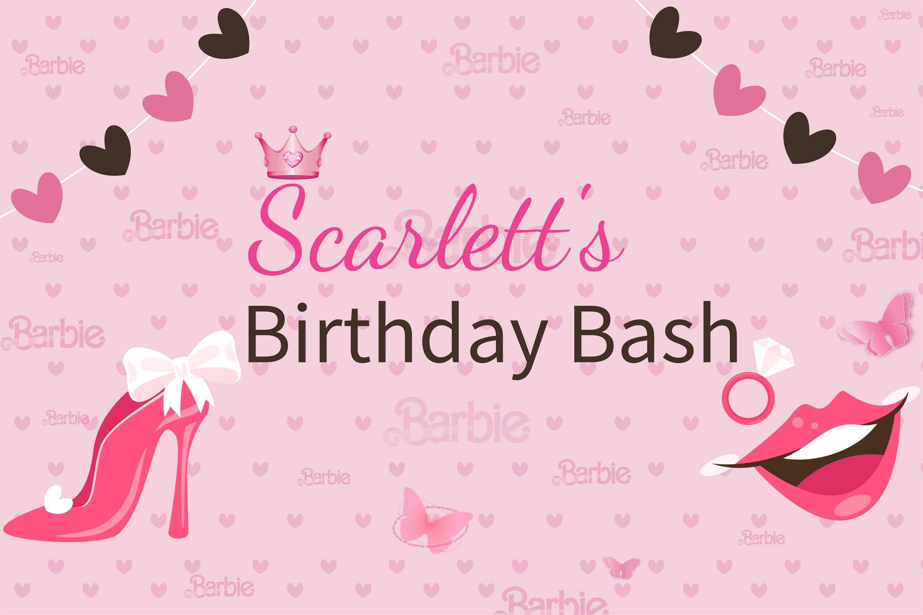 Custom Backdrop Birthday Party Barbie Scarlett Pink Backdrop UK LXX1-207