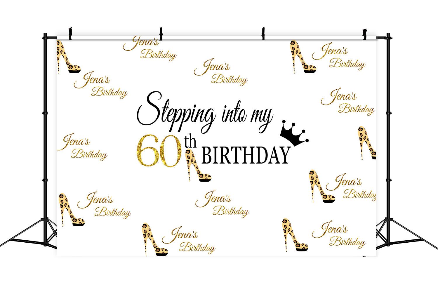 Custom 60th Birthday Backdrop Elegant Leopard Glitter Shoe Backdrop UK LXX1-21