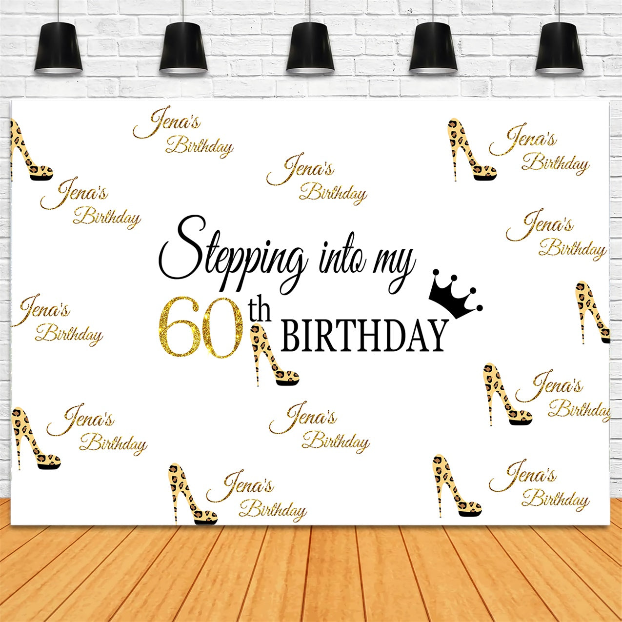 Custom 60th Birthday Backdrop Elegant Leopard Glitter Shoe Backdrop UK LXX1-21