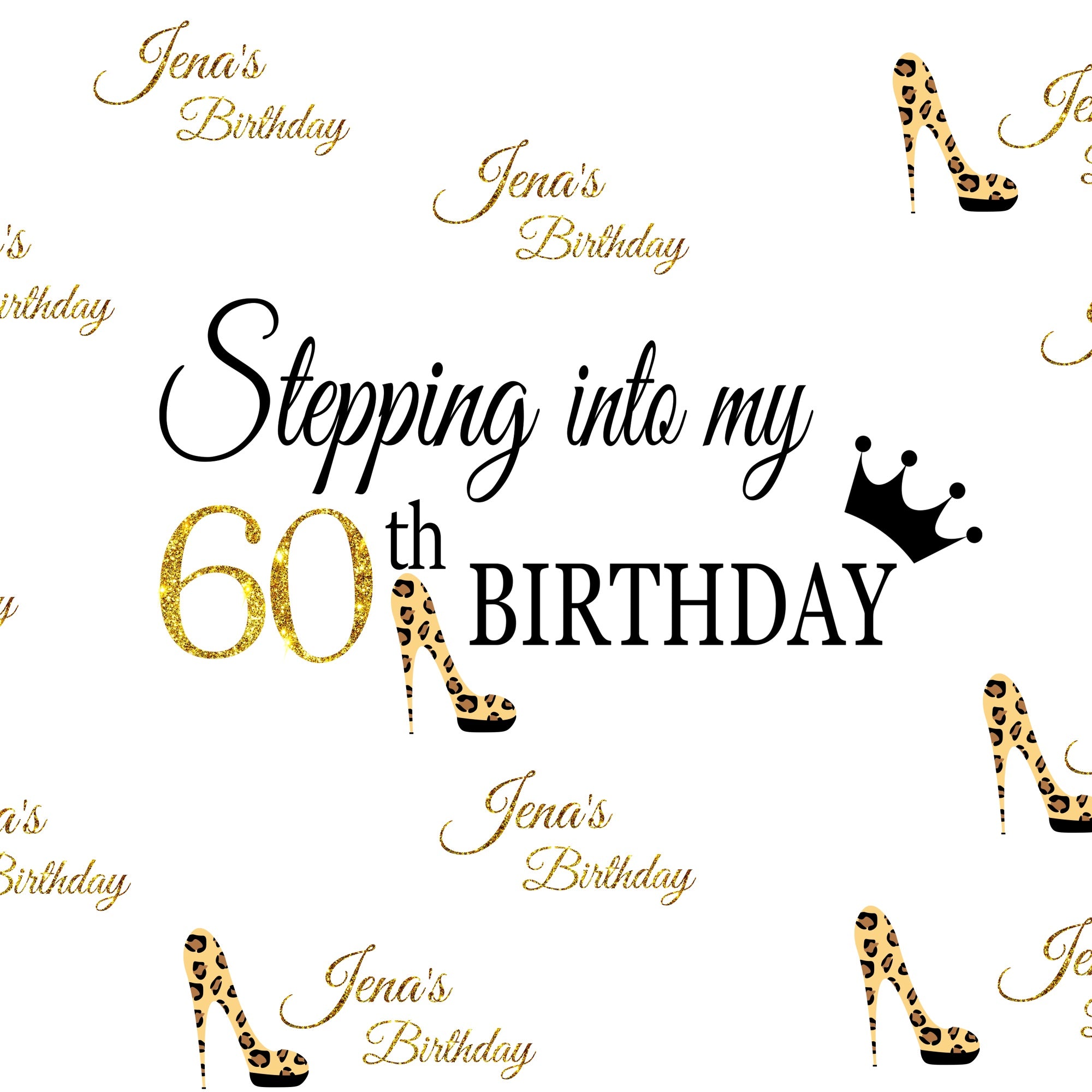 Custom 60th Birthday Backdrop Elegant Leopard Glitter Shoe Backdrop UK LXX1-21