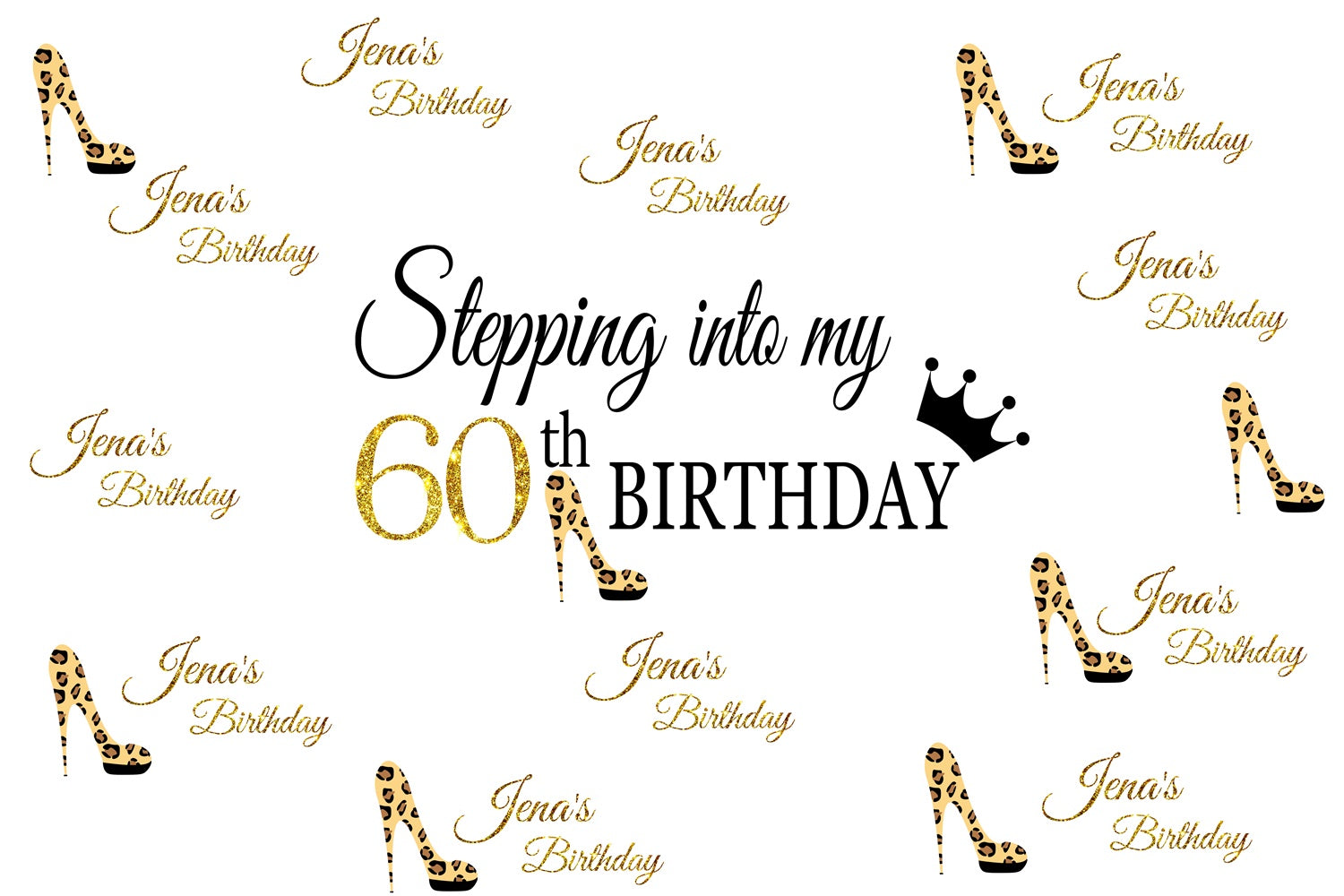 Custom 60th Birthday Backdrop Elegant Leopard Glitter Shoe Backdrop UK LXX1-21