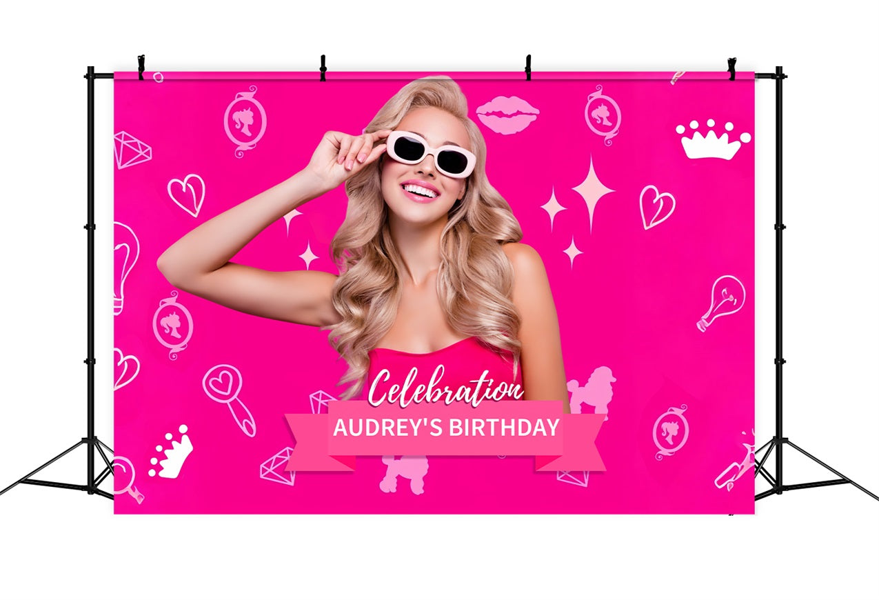 Custom Birthday Party Backdrop Pink Girl Sparkling Audrey Backdrop UK LXX1-210