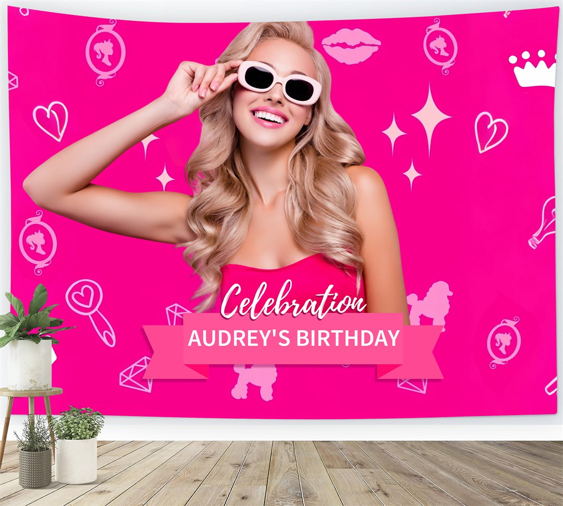 Custom Birthday Party Backdrop Pink Girl Sparkling Audrey Backdrop UK LXX1-210