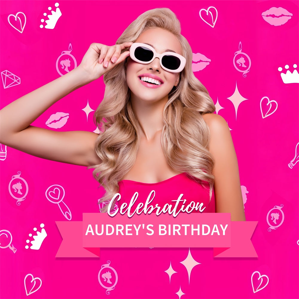 Custom Birthday Party Backdrop Pink Girl Sparkling Audrey Backdrop UK LXX1-210