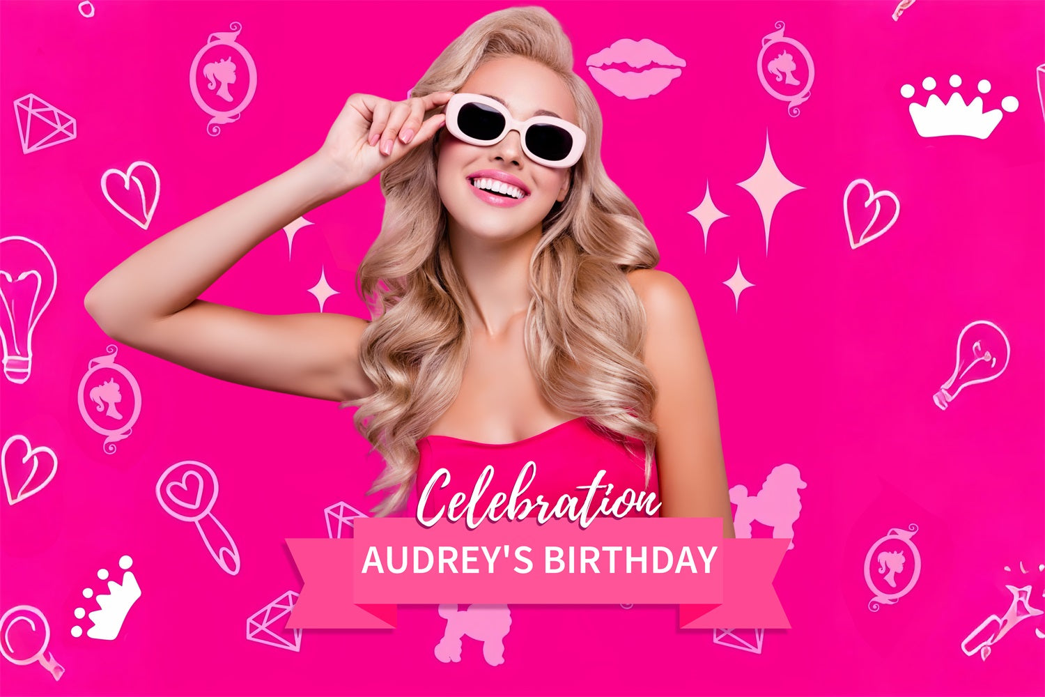 Custom Birthday Party Backdrop Barbie Pink Sparkling Audrey Backdrop UK LXX1-210