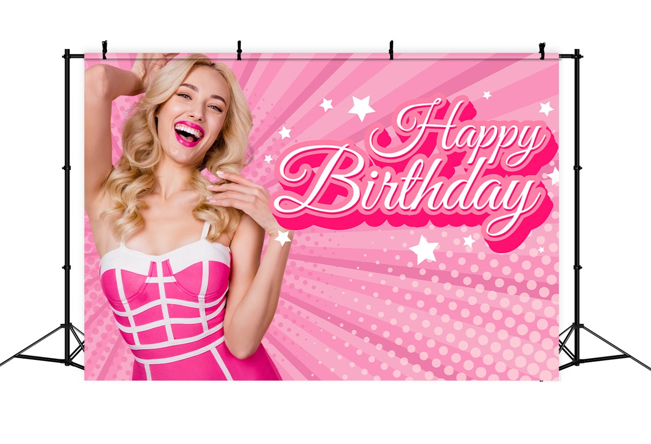 Customize Birthday Backdrop Pink Girl Happy Celebration Backdrop UK LXX1-211