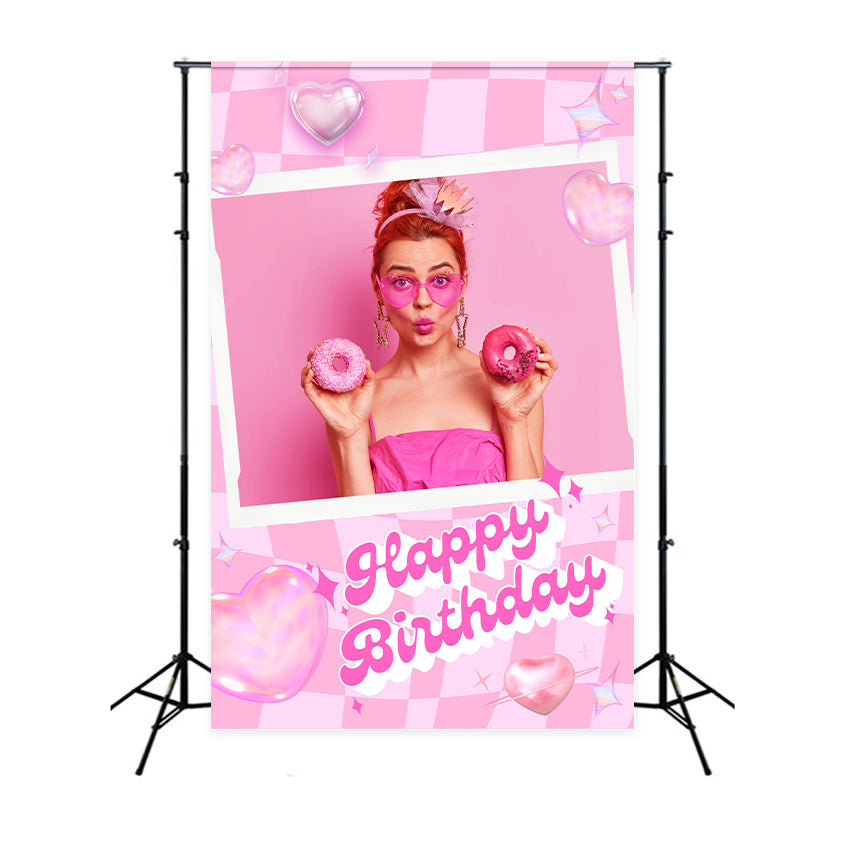 Custom Backdrop Birthday Pink Girl Retro Charm Happy Backdrop UK LXX1-212