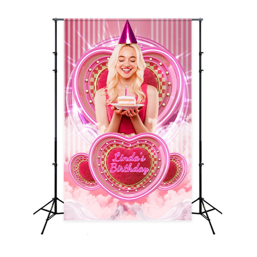 Birthday Backdrop Custom Pink Girl Glitz Pink Heart Backdrop UK LXX1-213