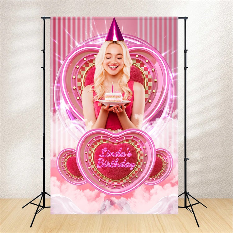 Birthday Backdrop Custom Pink Girl Glitz Pink Heart Backdrop UK LXX1-213