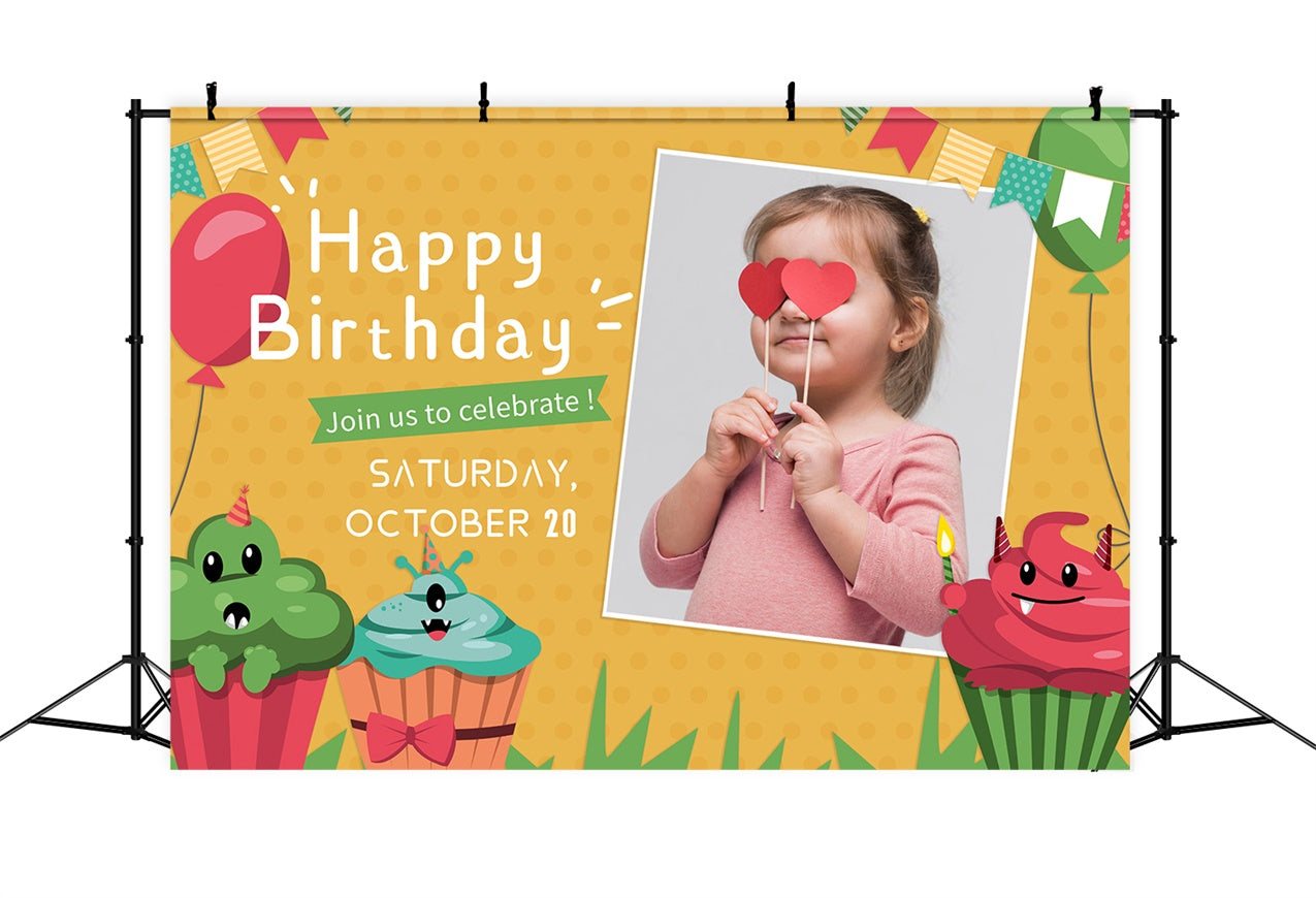 Personalized Birthday Backdrops Fun Cupcake Balloons Backdrop UK LXX1-217