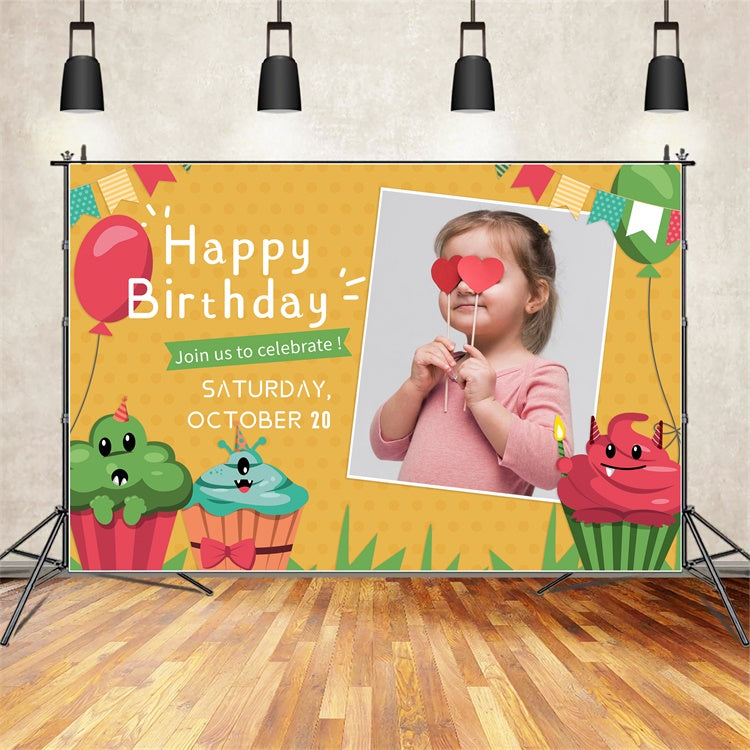 Personalized Birthday Backdrops Fun Cupcake Balloons Backdrop UK LXX1-217