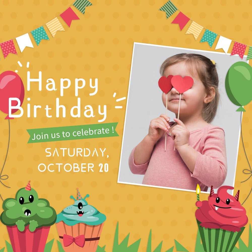 Personalized Birthday Backdrops Fun Cupcake Balloons Backdrop UK LXX1-217