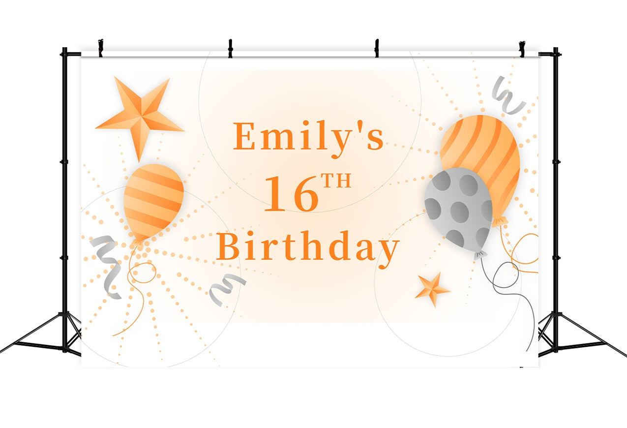 Custom Birthday Backdrops 16th Orange Star Balloon Backdrop UK LXX1-218