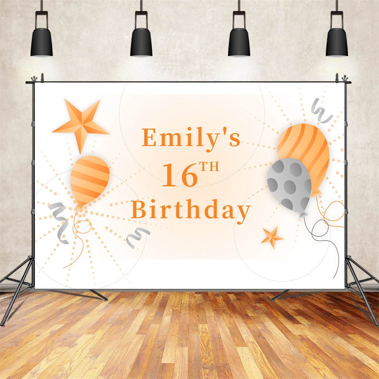 Custom Birthday Backdrops 16th Orange Star Balloon Backdrop UK LXX1-218